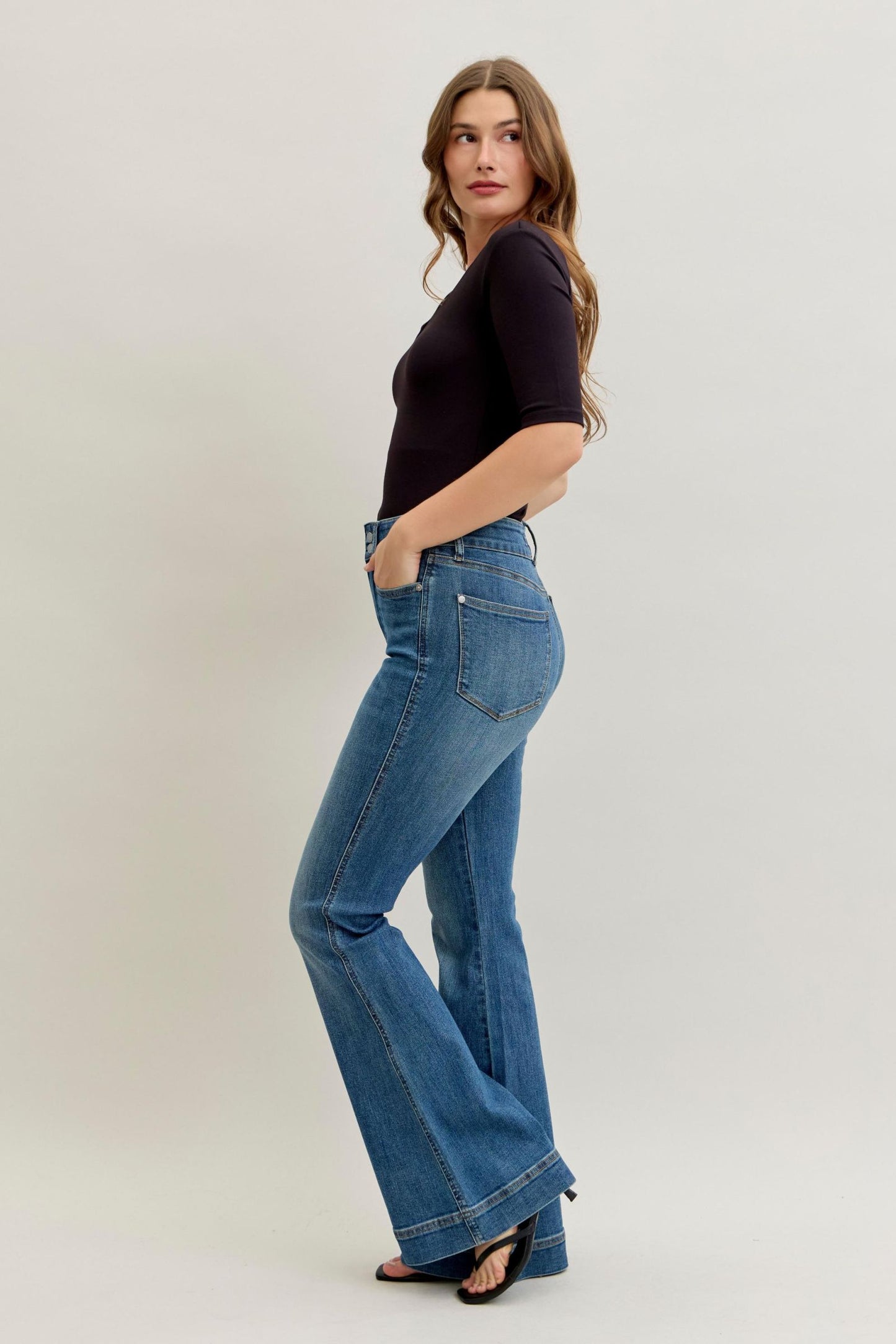 Judy Blue High Waist Tummy Control Double Button Flares