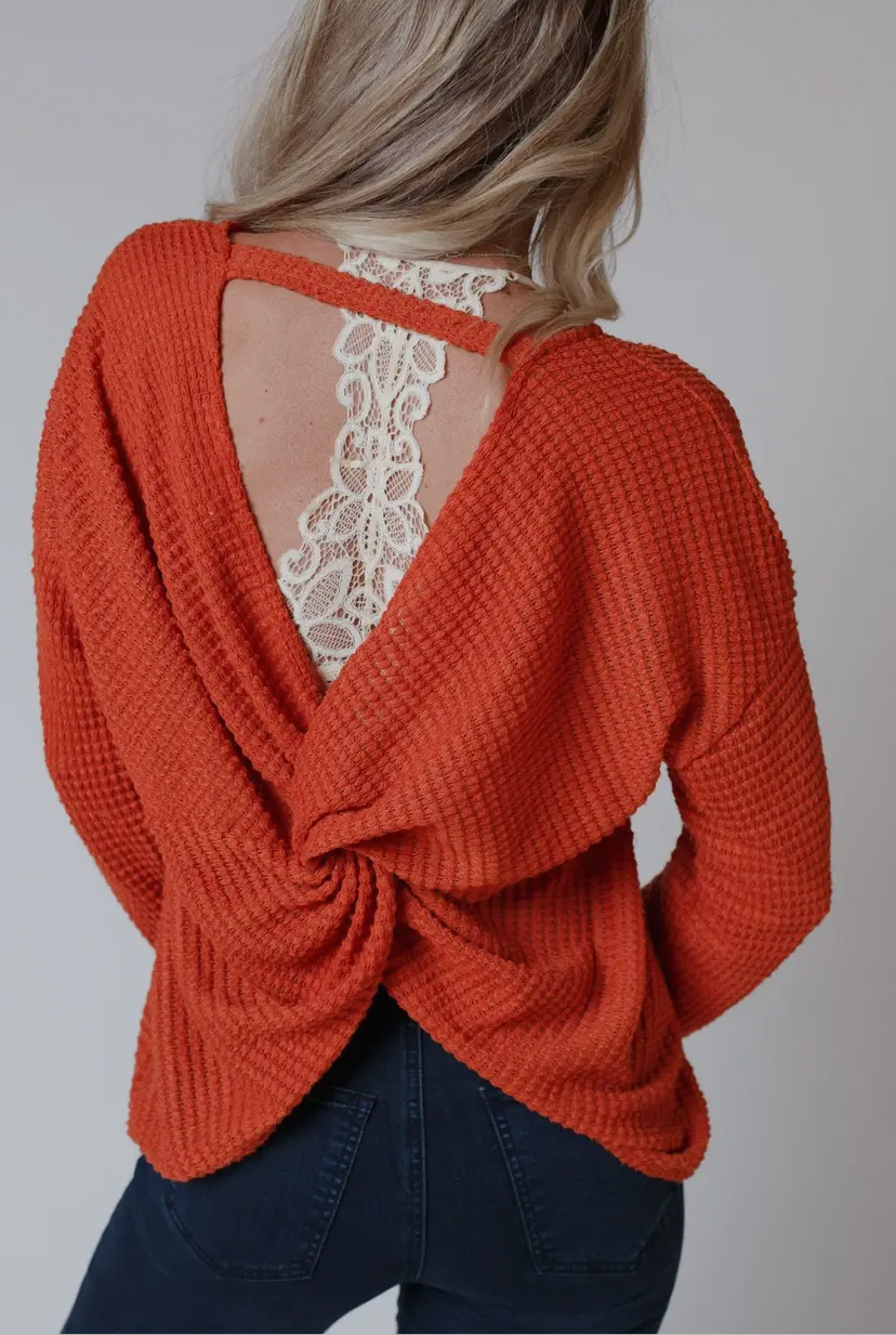 Rust Open Back Crisscross Sweater