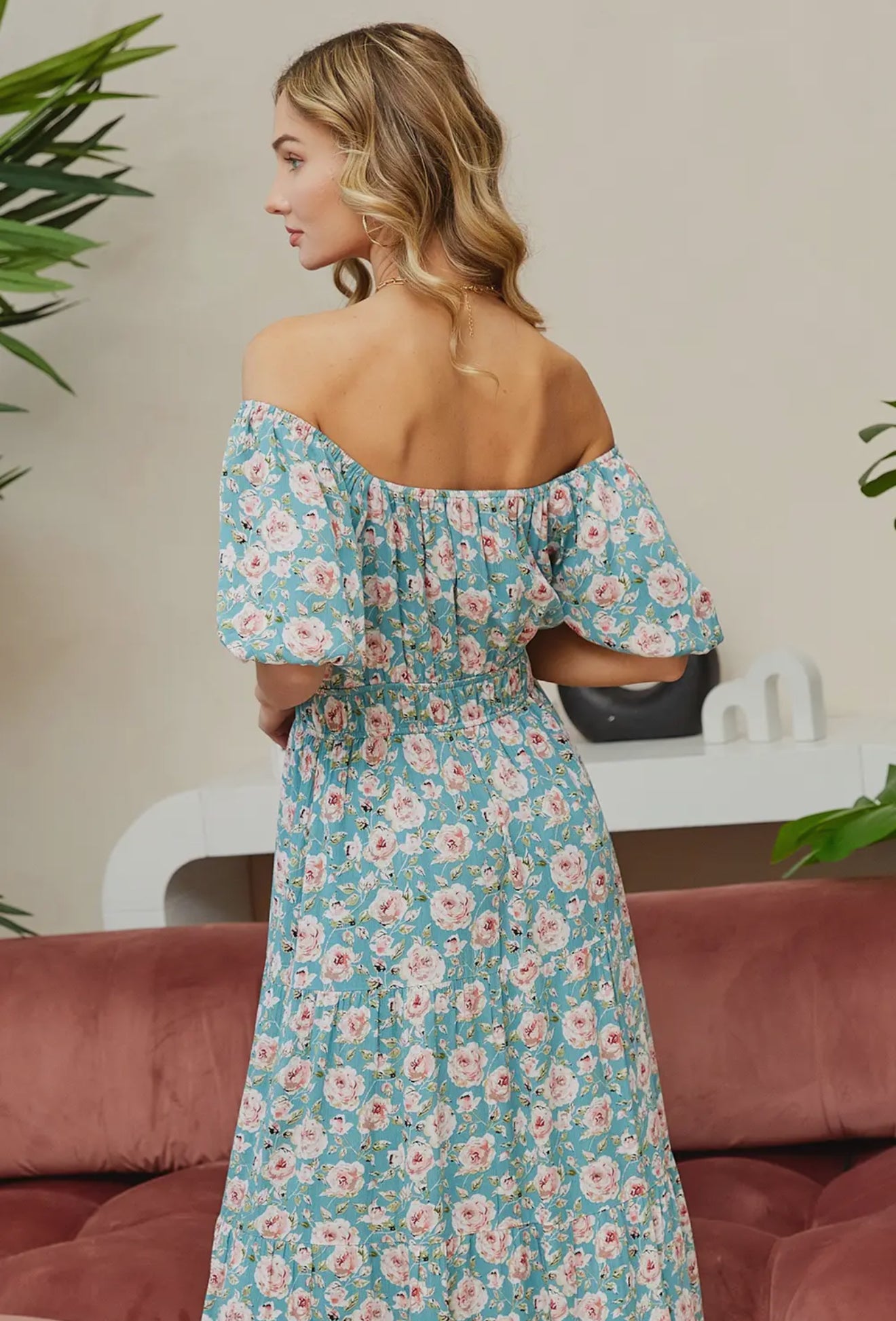 Floral Elastic Waist Midi Dress RGK RTS