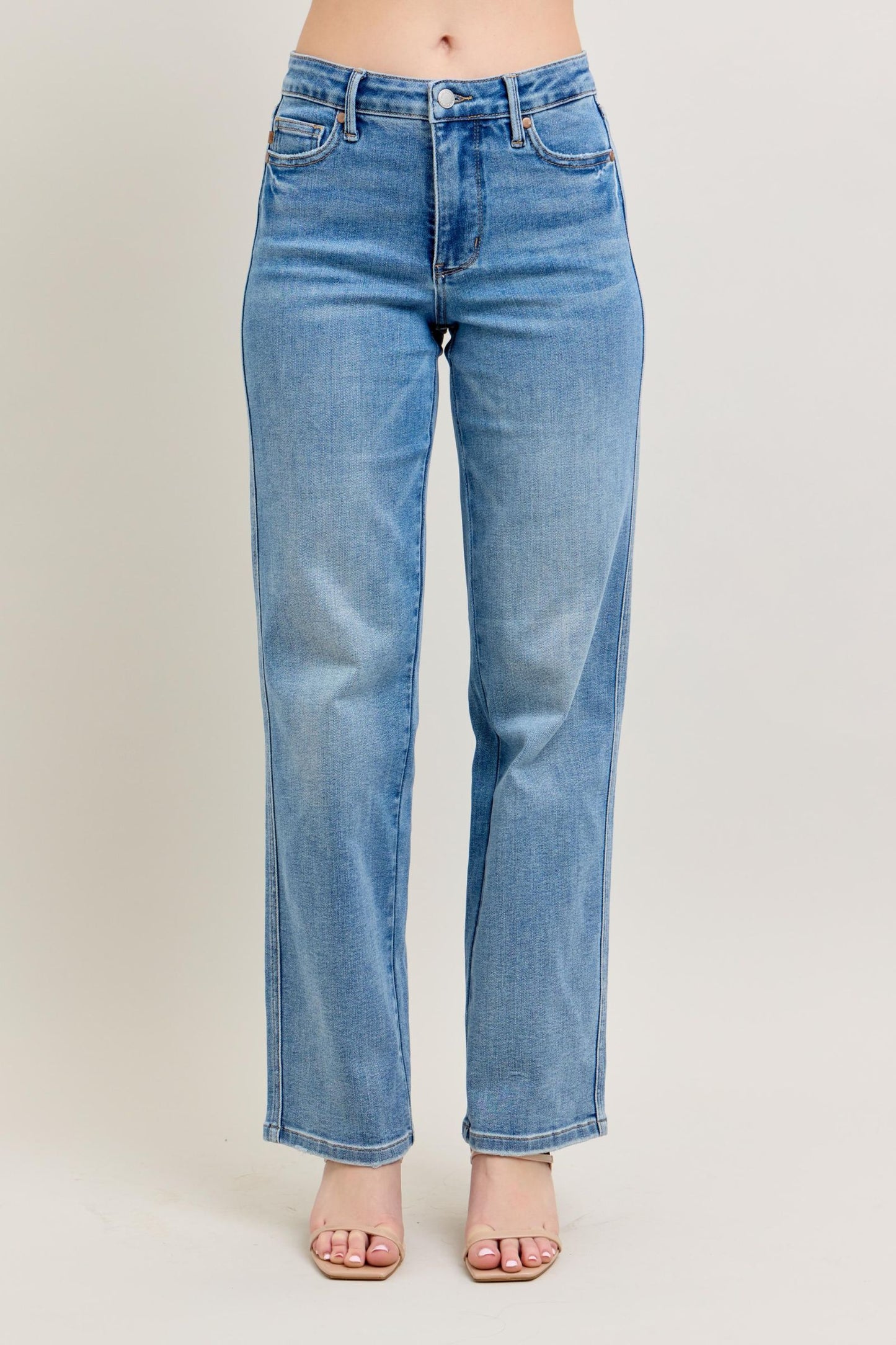 Judy Blue Mid Rise Tummy Control Vintage Wash Straight Leg