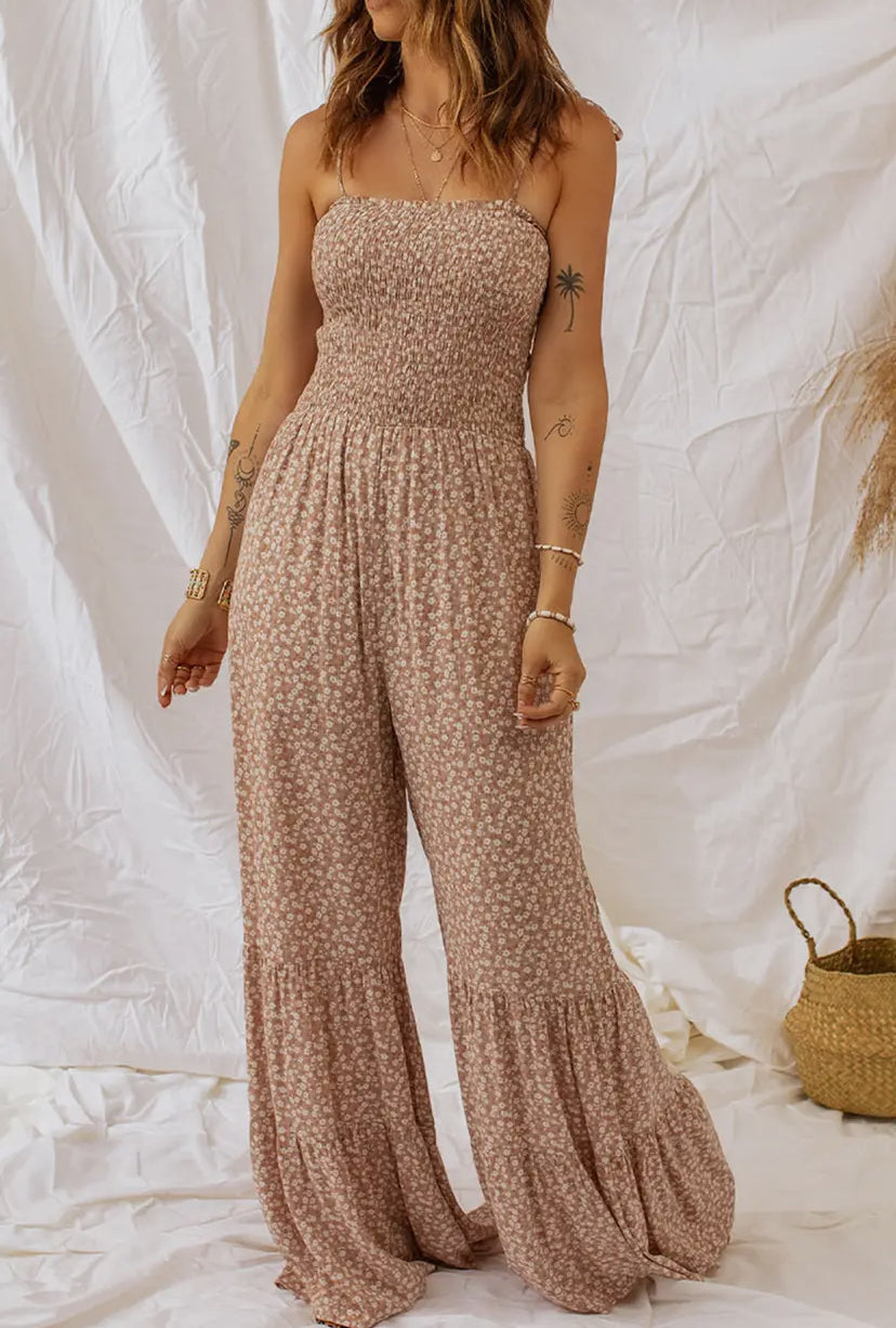 Dainty Tan Floral Jumpsuit RGK RTS