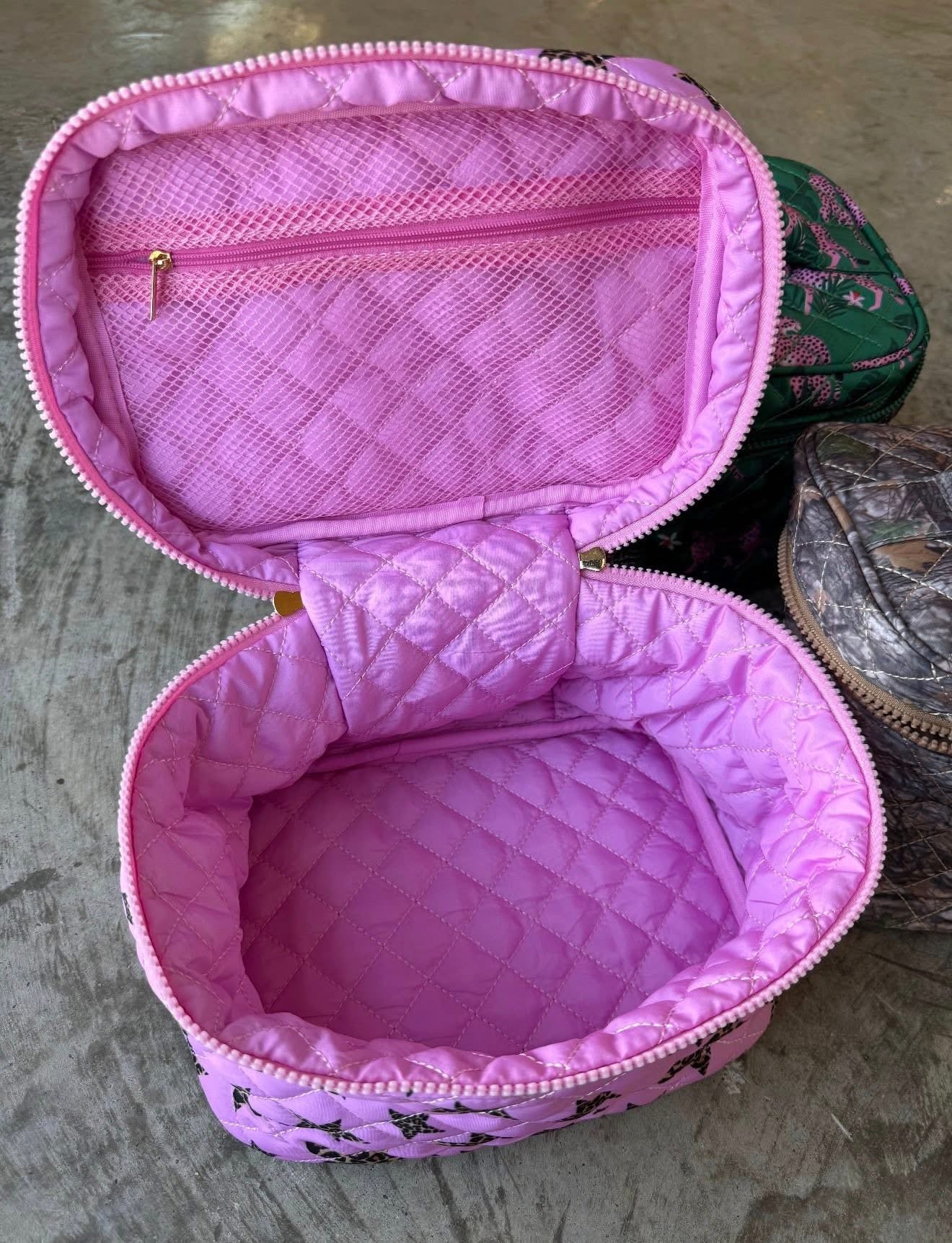 Quilted Puffer Makeup Bag - Cheetah Star