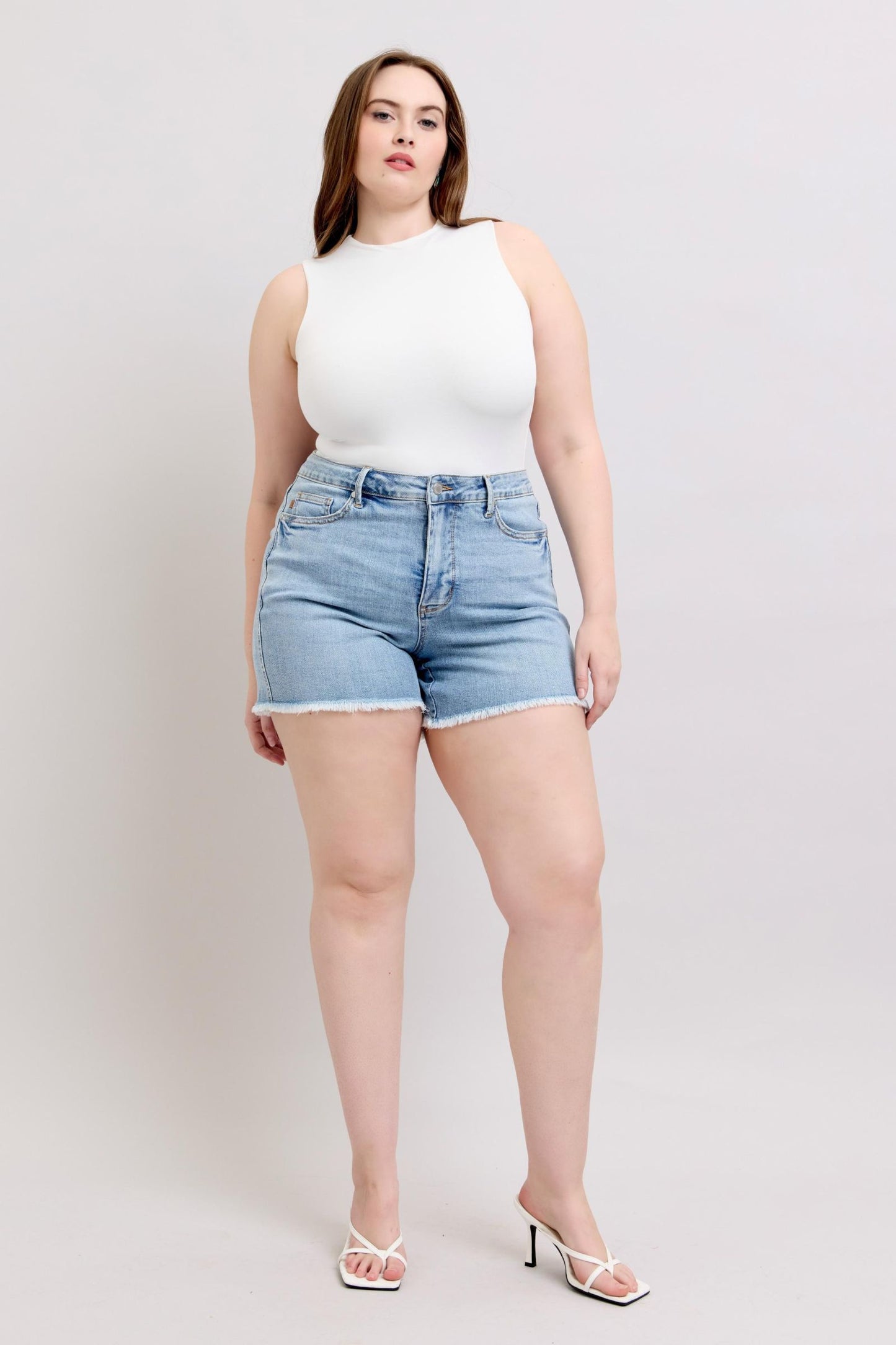 Judy Blue High Waist Tummy Control Light Destroy & Fray Hem Shorts