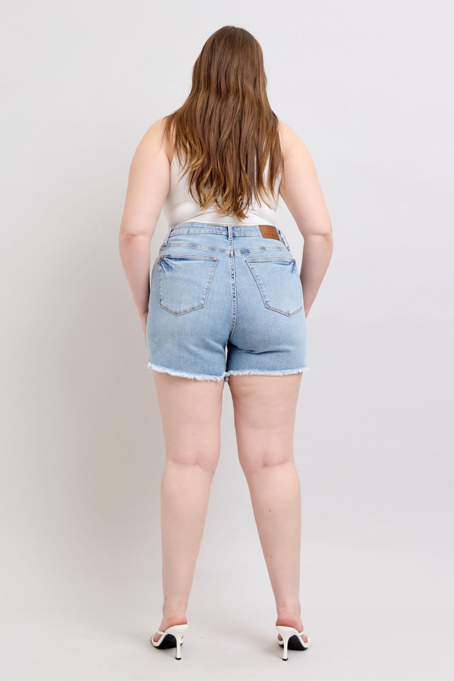Judy Blue High Waist Tummy Control Light Destroy & Fray Hem Shorts