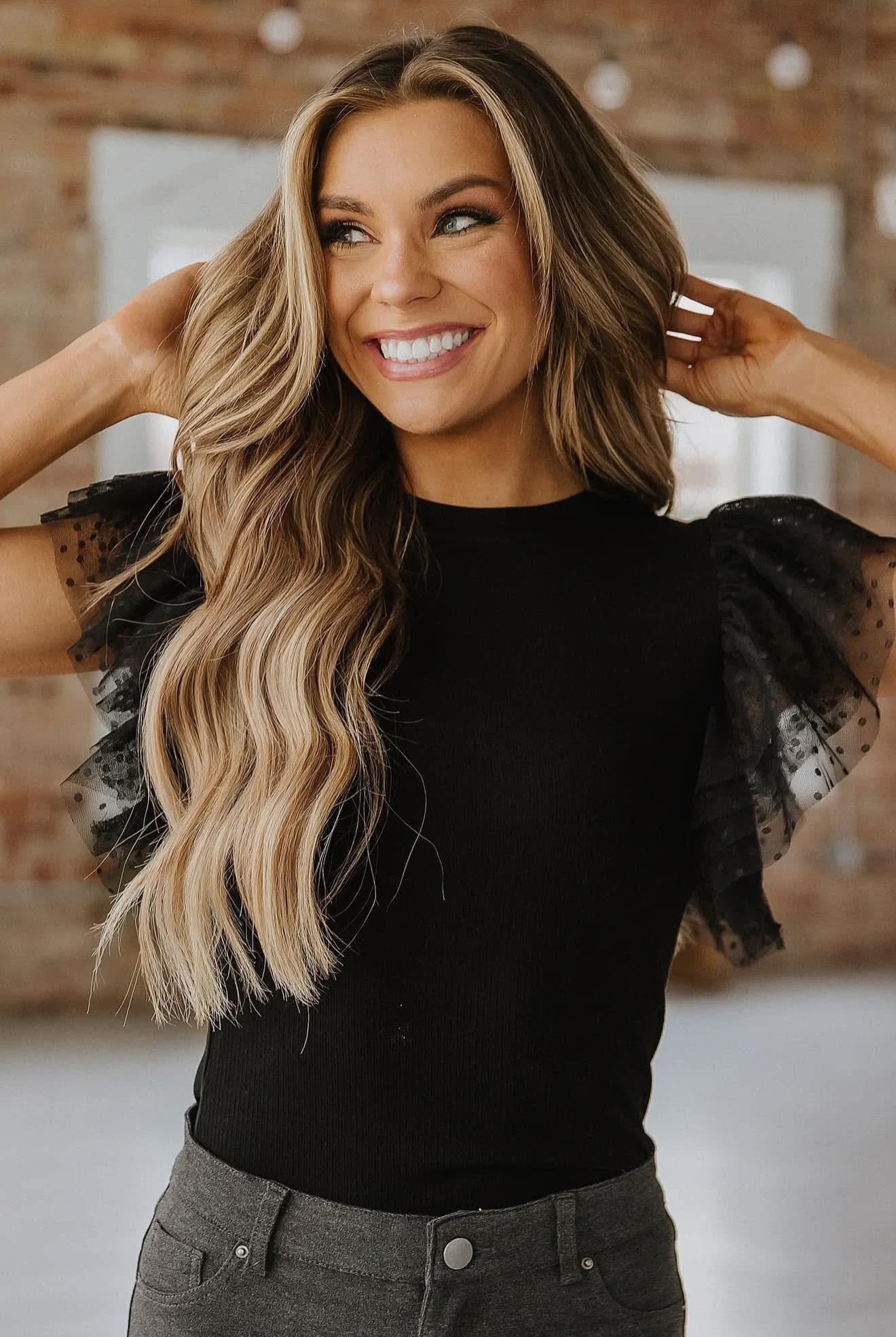 Sasha Ruffle Sleeve Knit Top RGK RTS