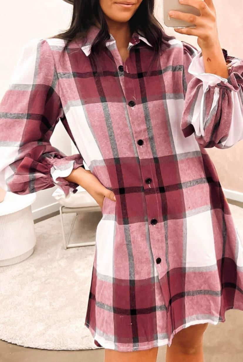 Plaid Ruffled Sleeve Dress RGK RTS