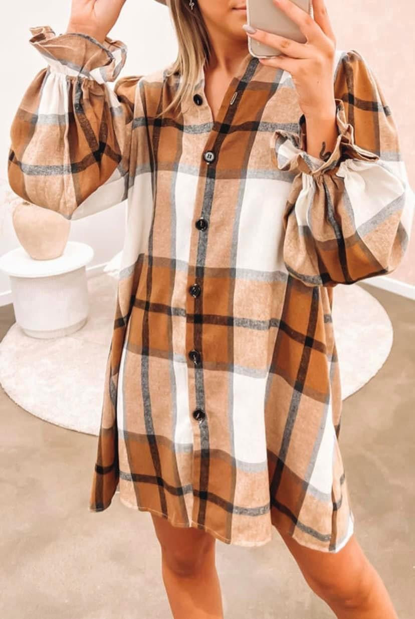 Plaid Ruffled Sleeve Dress RGK RTS
