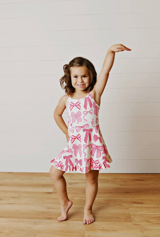 Oopsie Daisy White & Pink Bow Sport Ruffle Dress