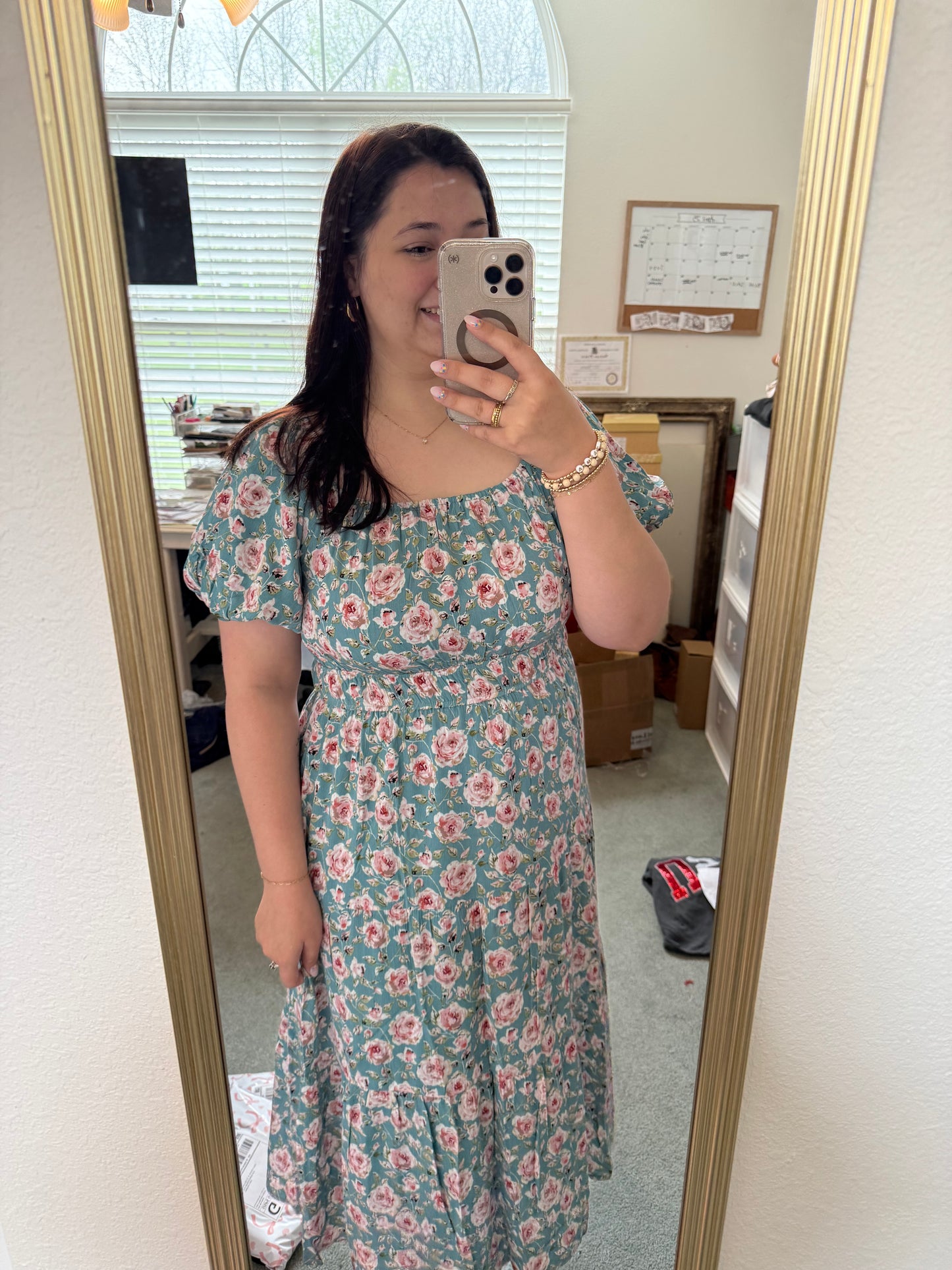 Floral Elastic Waist Midi Dress RGK RTS