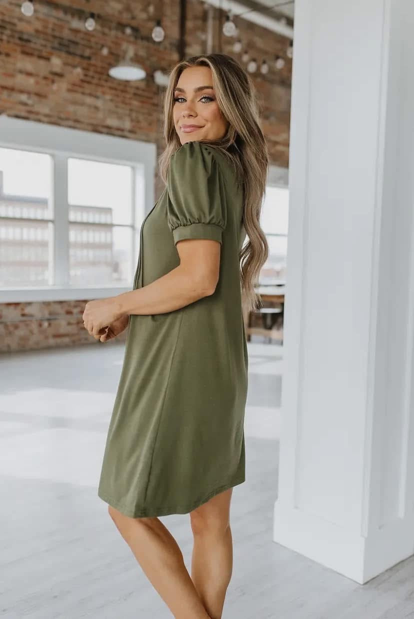 Sana Puff Sleeve Pleated Dress