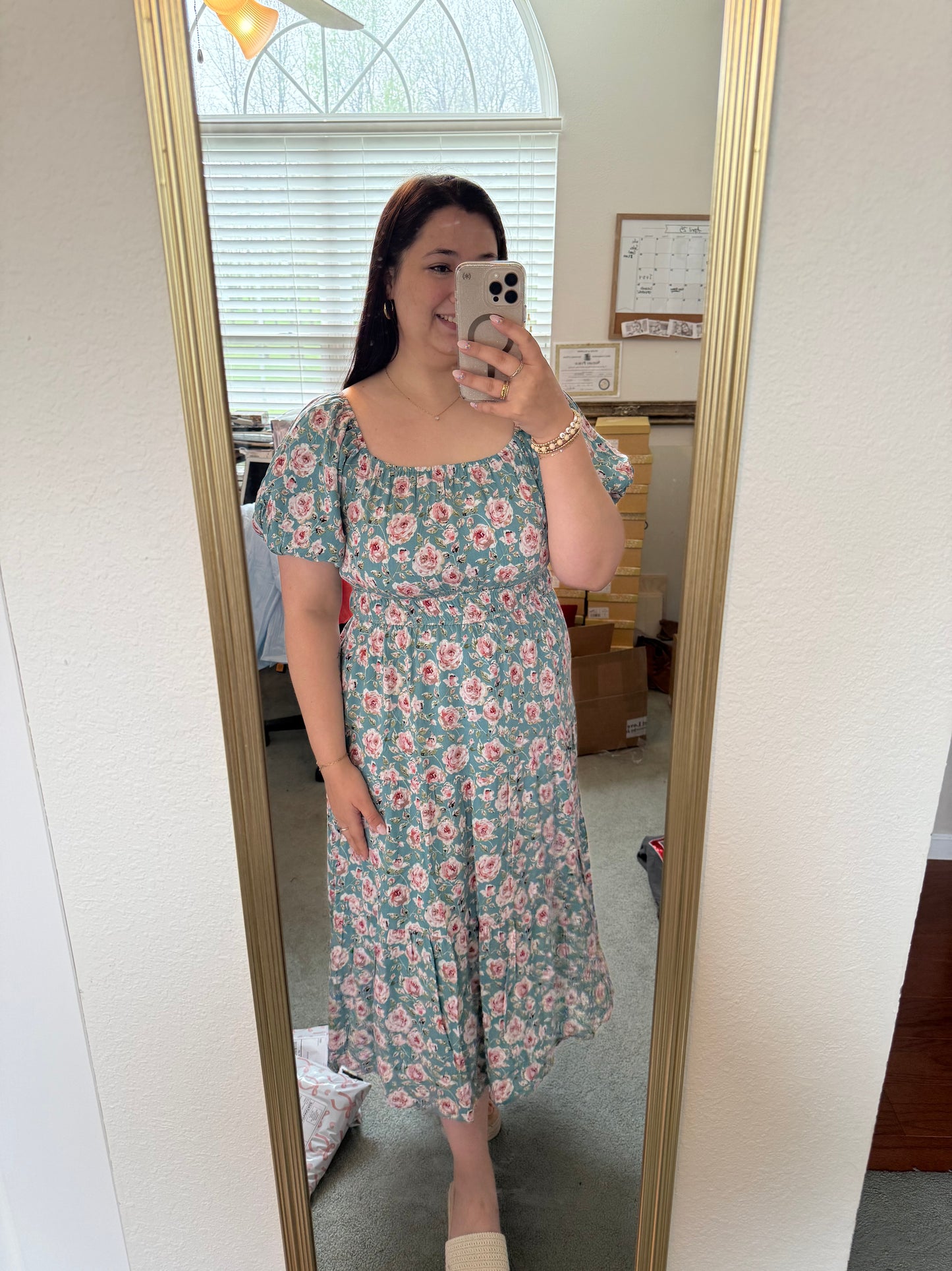 Floral Elastic Waist Midi Dress RGK RTS