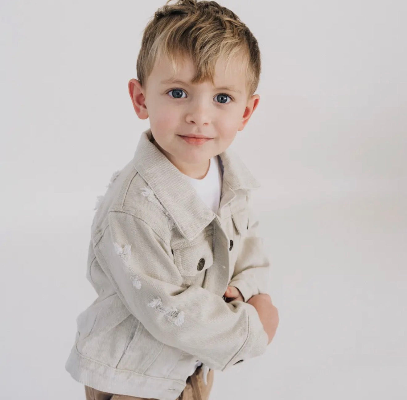 Khaki Distressed Denim Jacket