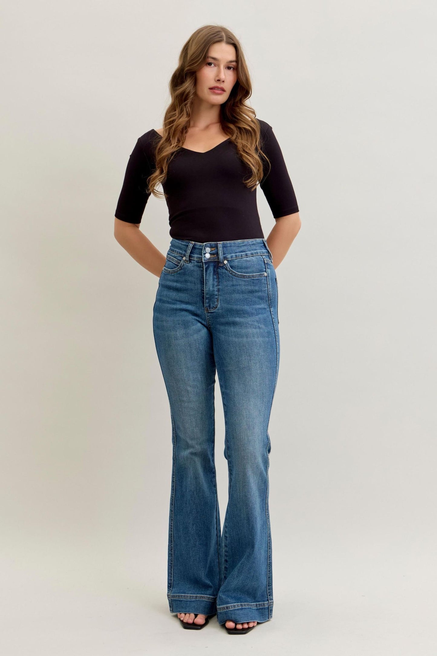 Judy Blue High Waist Tummy Control Double Button Flares
