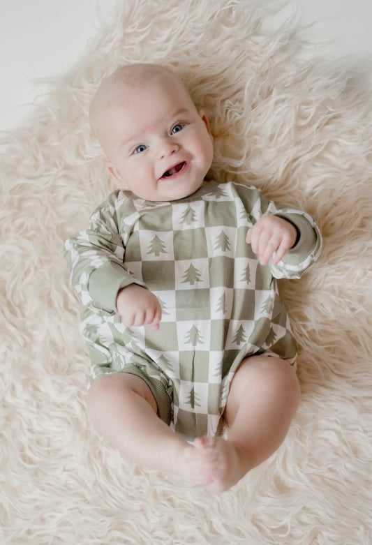 Checkered Christmas Tree Bamboo Bubble Romper