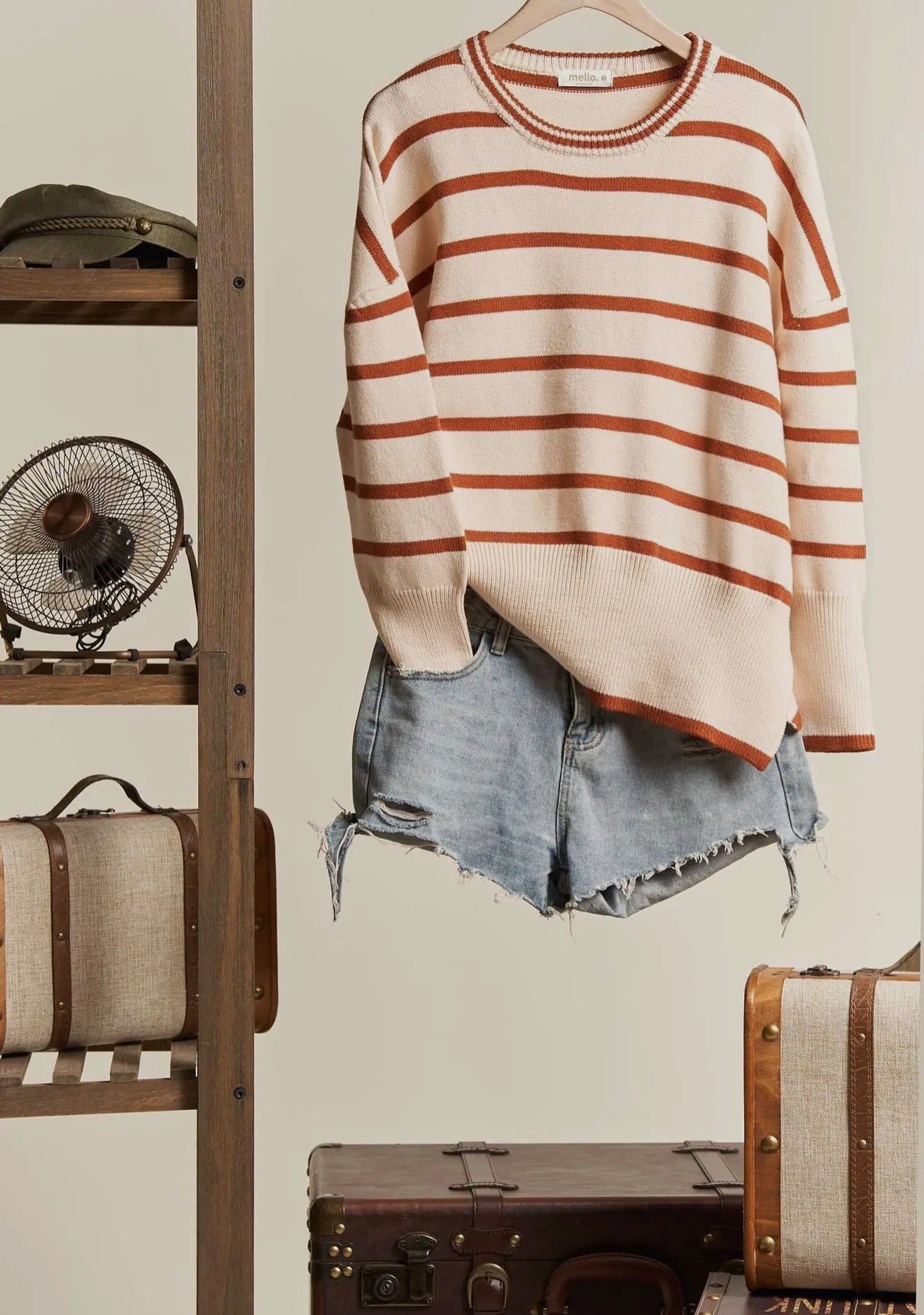 Round Neck Striped Knit Sweater