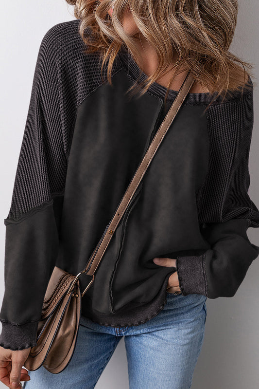 Black Waffle Knit Top RTS