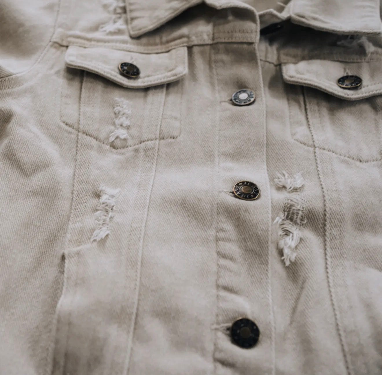 Khaki Distressed Denim Jacket