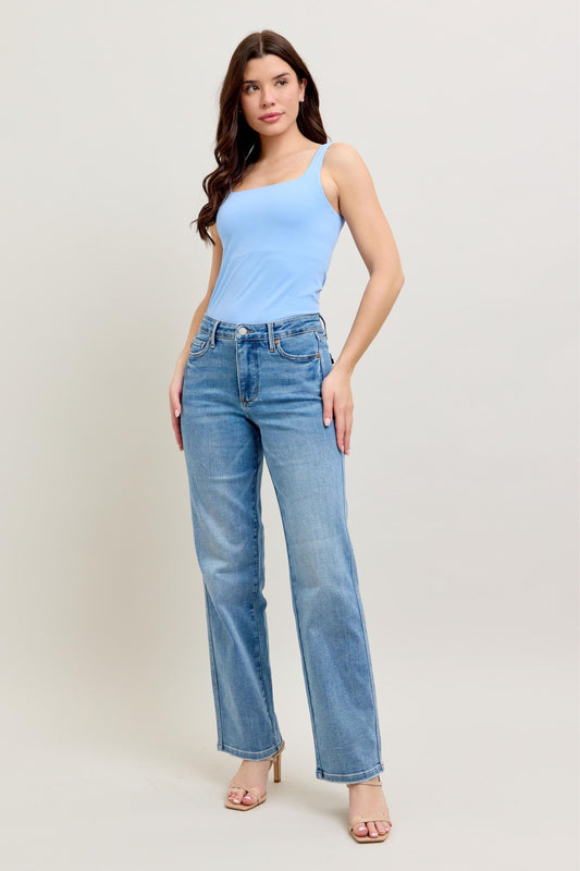Judy Blue Mid Rise Tummy Control Vintage Wash Straight Leg