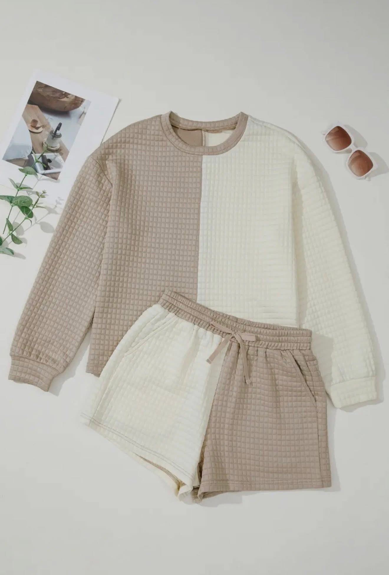 Colorblock Textured Long Sleeve Set