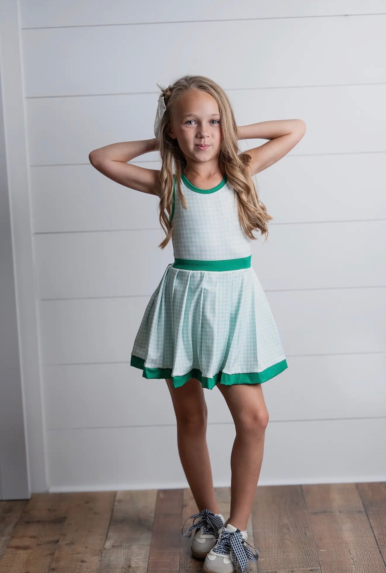 Oopsie Daisy Green Check Athletic Dress