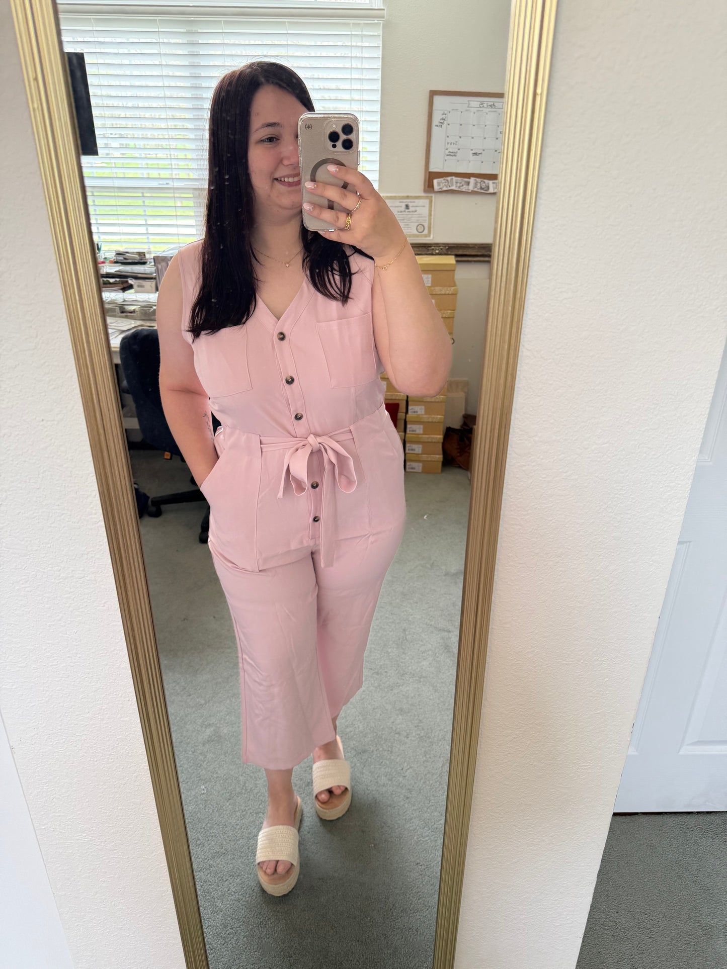 Pink Button-Up Jumpsuit