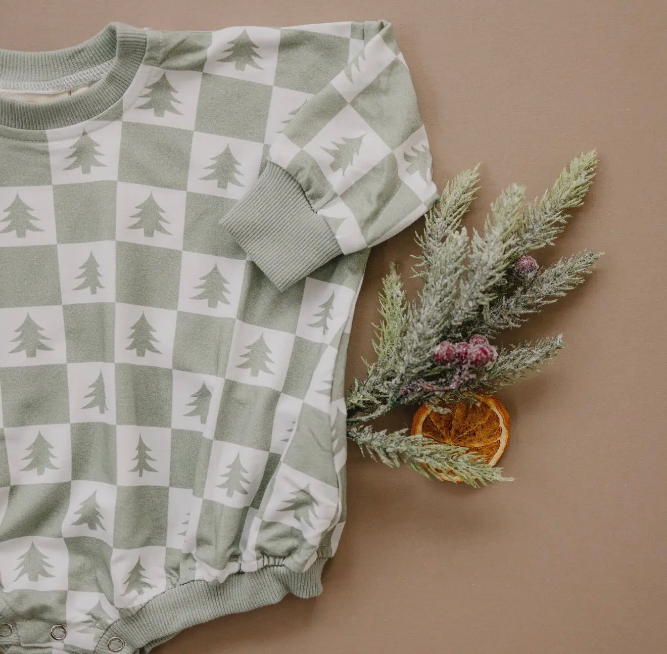 Checkered Christmas Tree Bamboo Bubble Romper