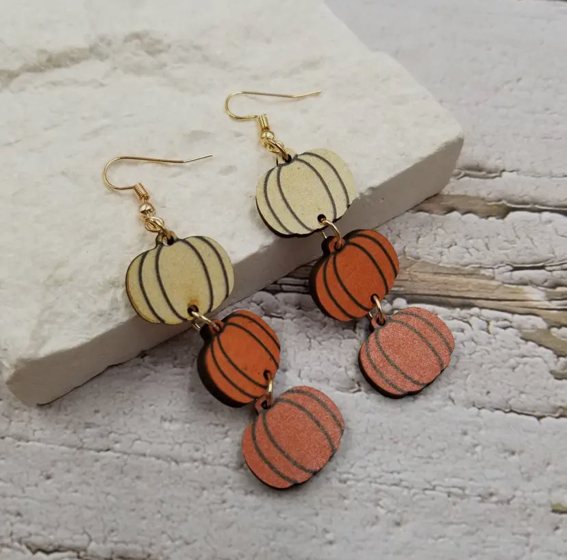 Wooden Pumpkin Drop Earrings RGK RTS