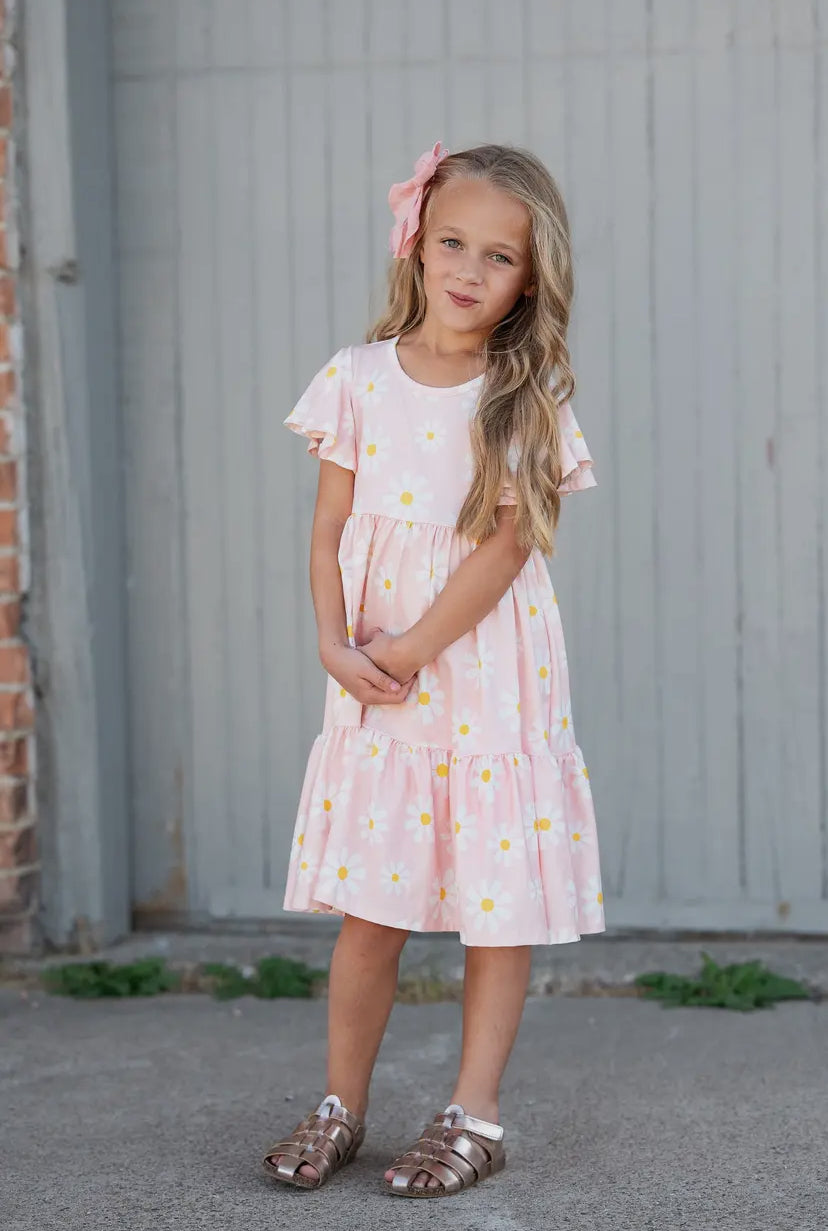 Emma Pink Daisy Flutter Sleeve Twirl Dress RGK RTS