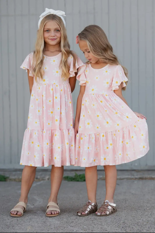 Emma Pink Daisy Flutter Sleeve Twirl Dress RGK RTS