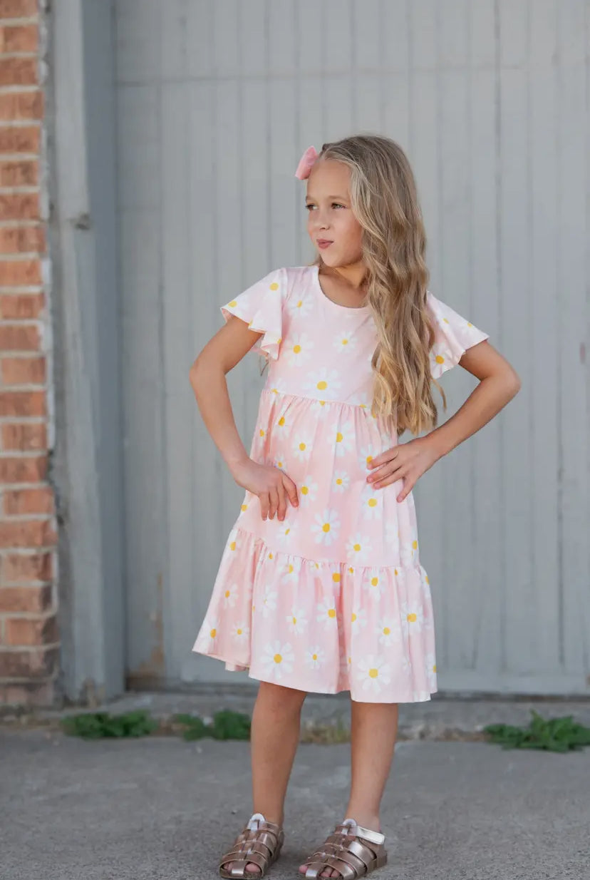 Emma Pink Daisy Flutter Sleeve Twirl Dress RGK RTS