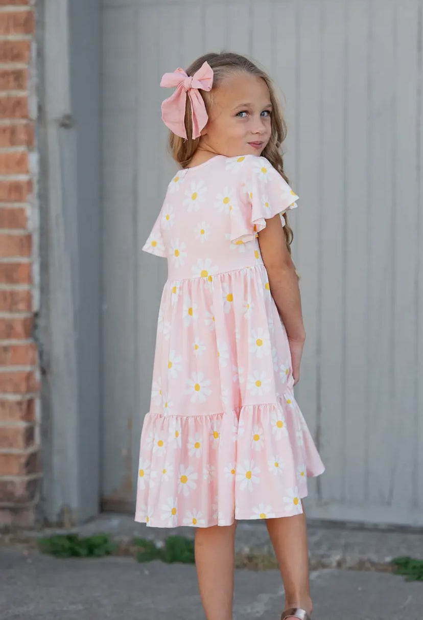 Emma Pink Daisy Flutter Sleeve Twirl Dress RGK RTS