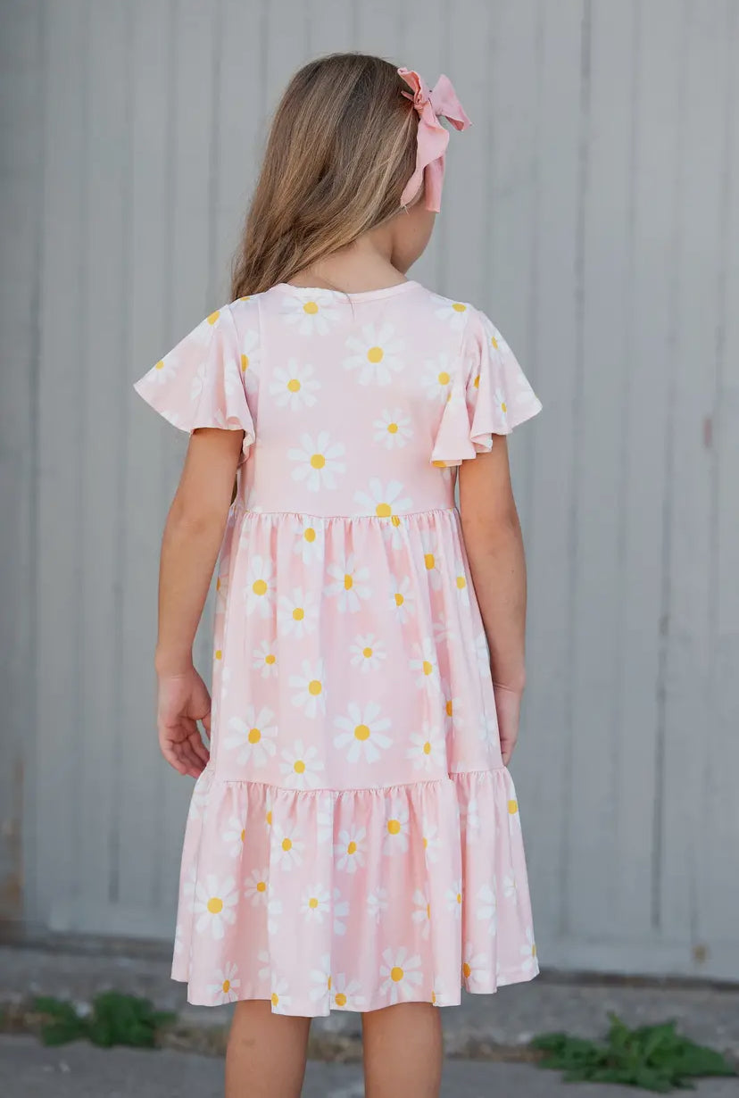 Emma Pink Daisy Flutter Sleeve Twirl Dress RGK RTS