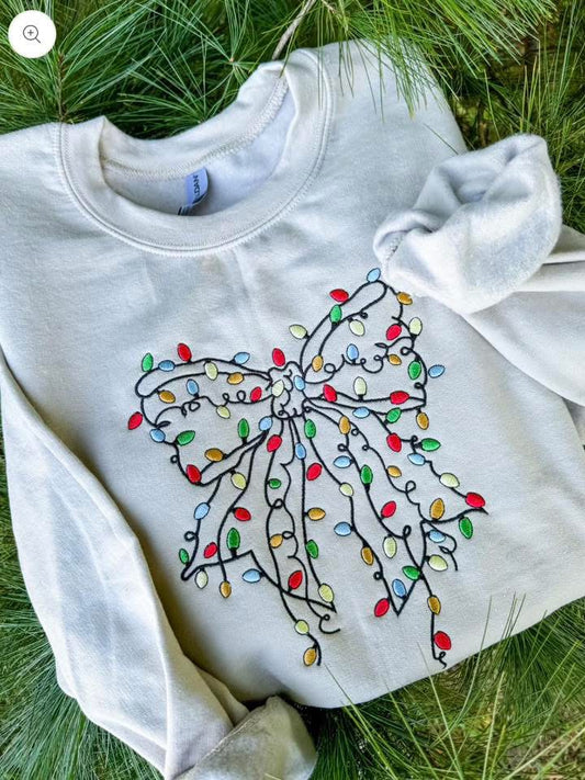Christmas Lights Embroidered Crew