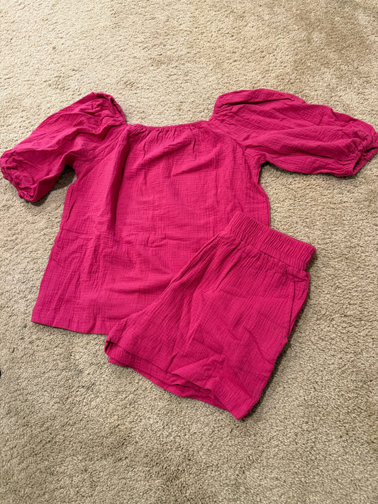 Pink Off-Shoulder Gauze Set