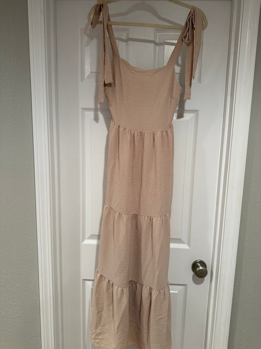 Tan Shoulder Tie Maxi Dress