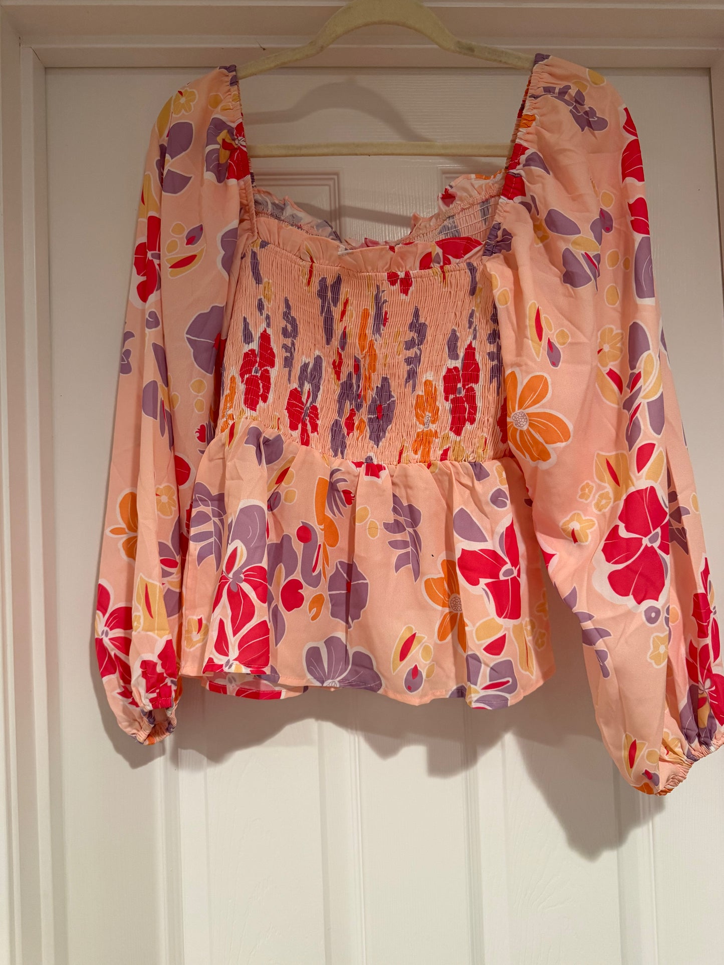 Floral Square Neck Smocked Blouse