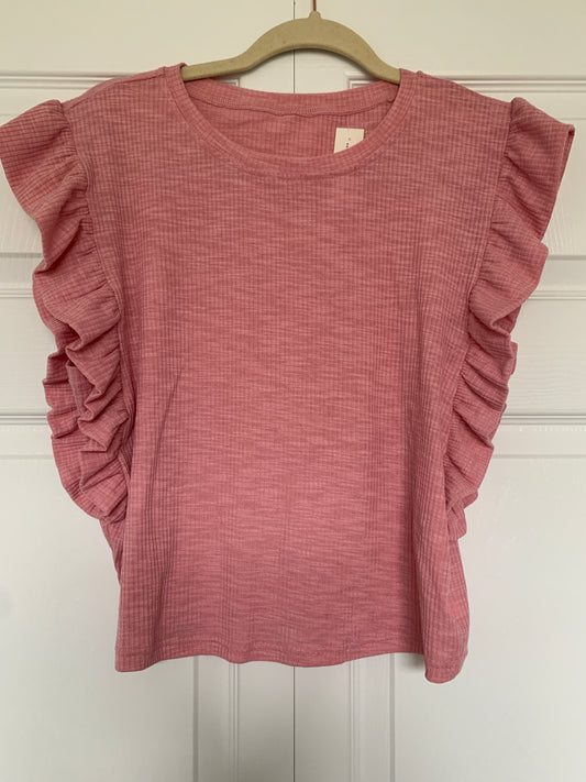 Pink Ruffle Sleeve Fitted Top RGK RTS