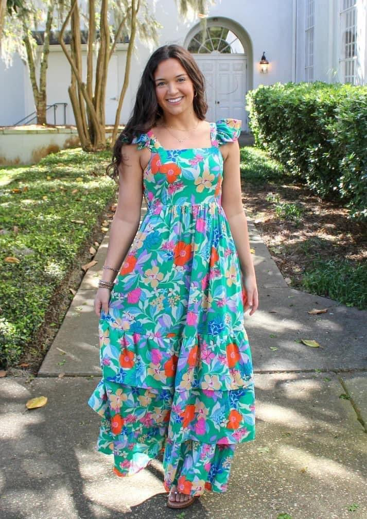 Green Floral Ruffle Maxi RGK RTS