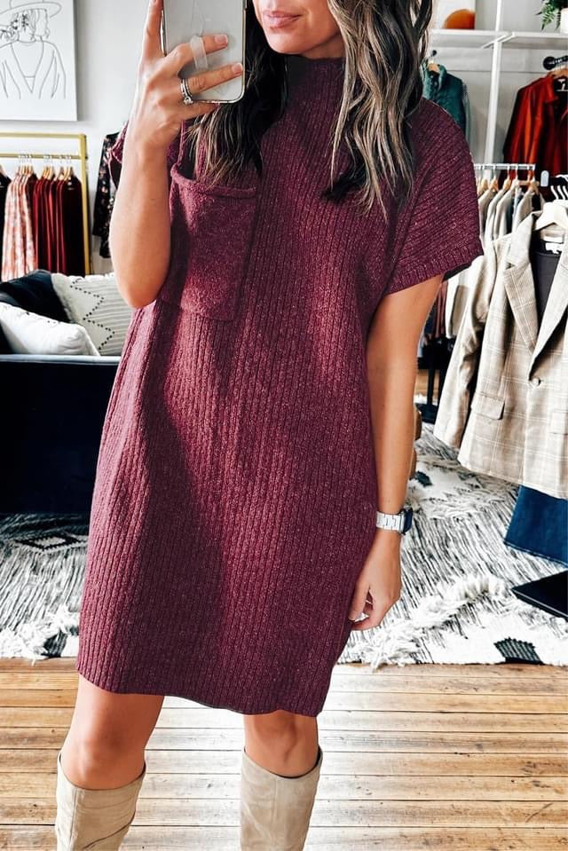 Red Ribbed Sweater Dress RGK RTS