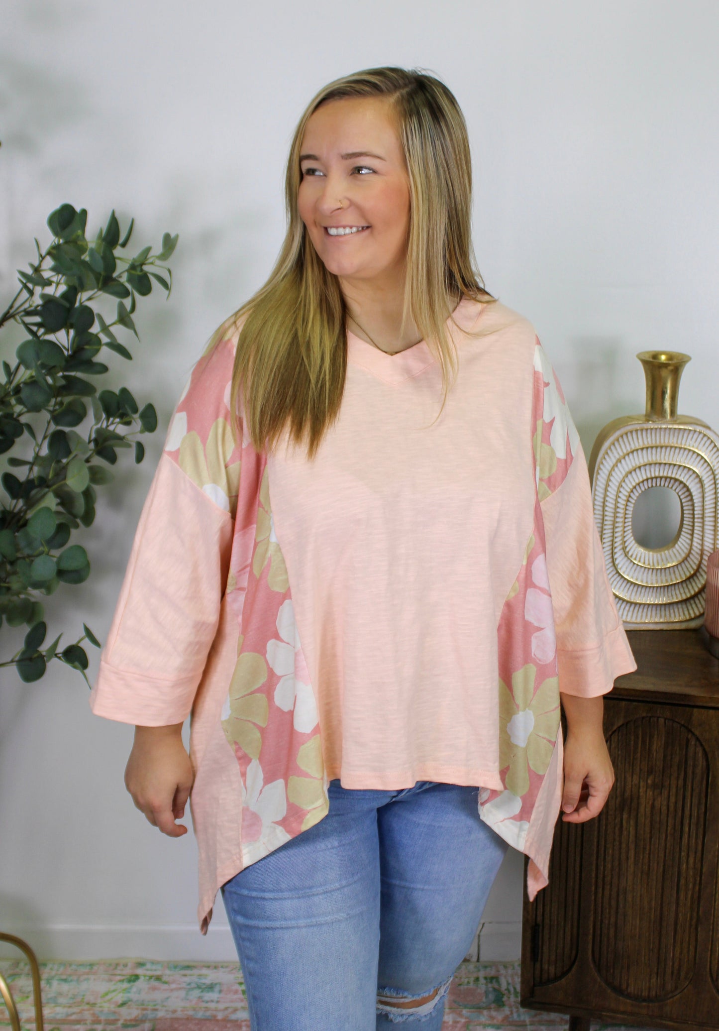 Pink Floral Patchwork Plus Top RTS