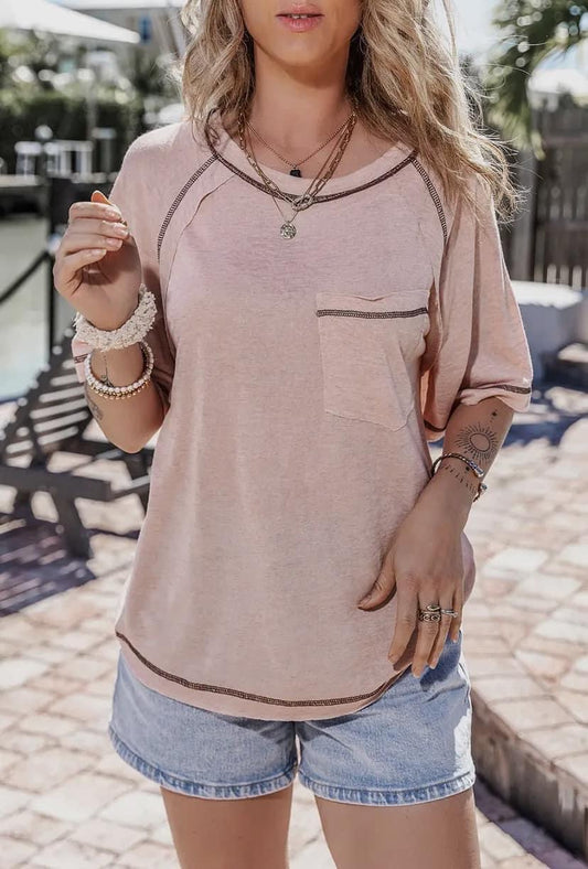 Rose Raw Edge Exposed Seam Top RTS