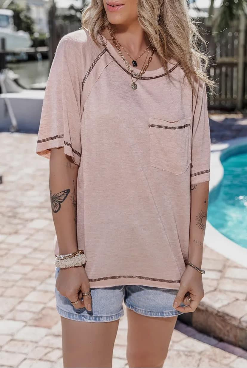 Rose Raw Edge Exposed Seam Top RTS