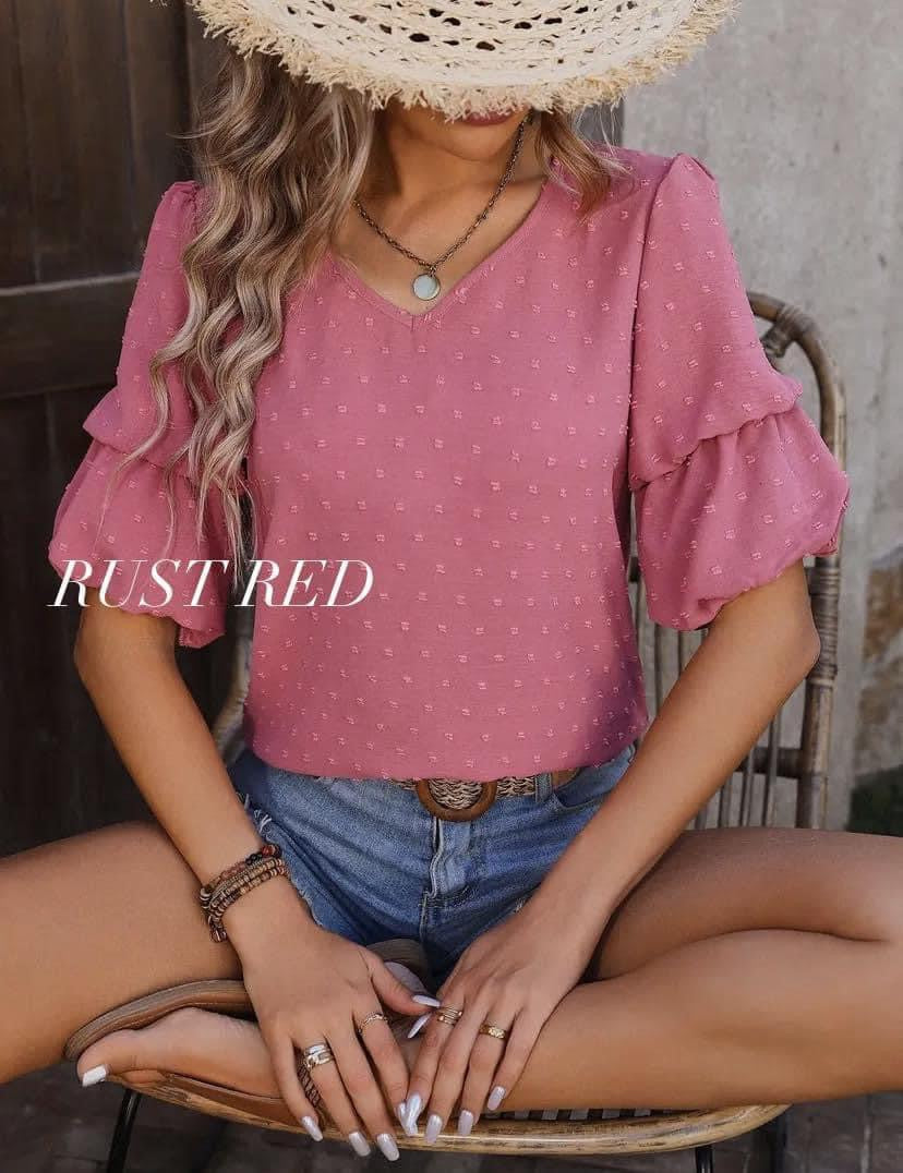 V-Neck Puff Sleeve Tops RTS