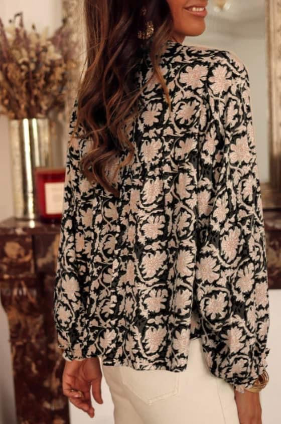 PLUS SIZE Black Floral Print Puff Sleeve Blouse RGK RTS