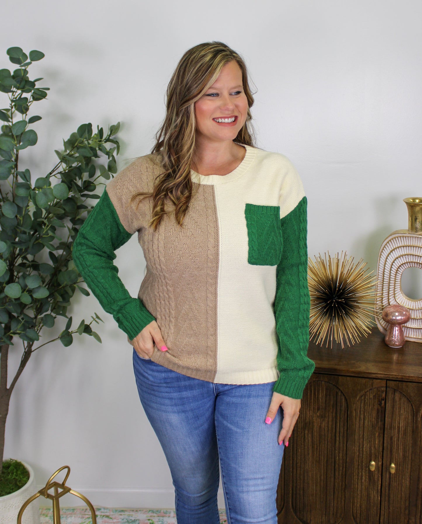 Green and Brown Colorblock Sweater RTS