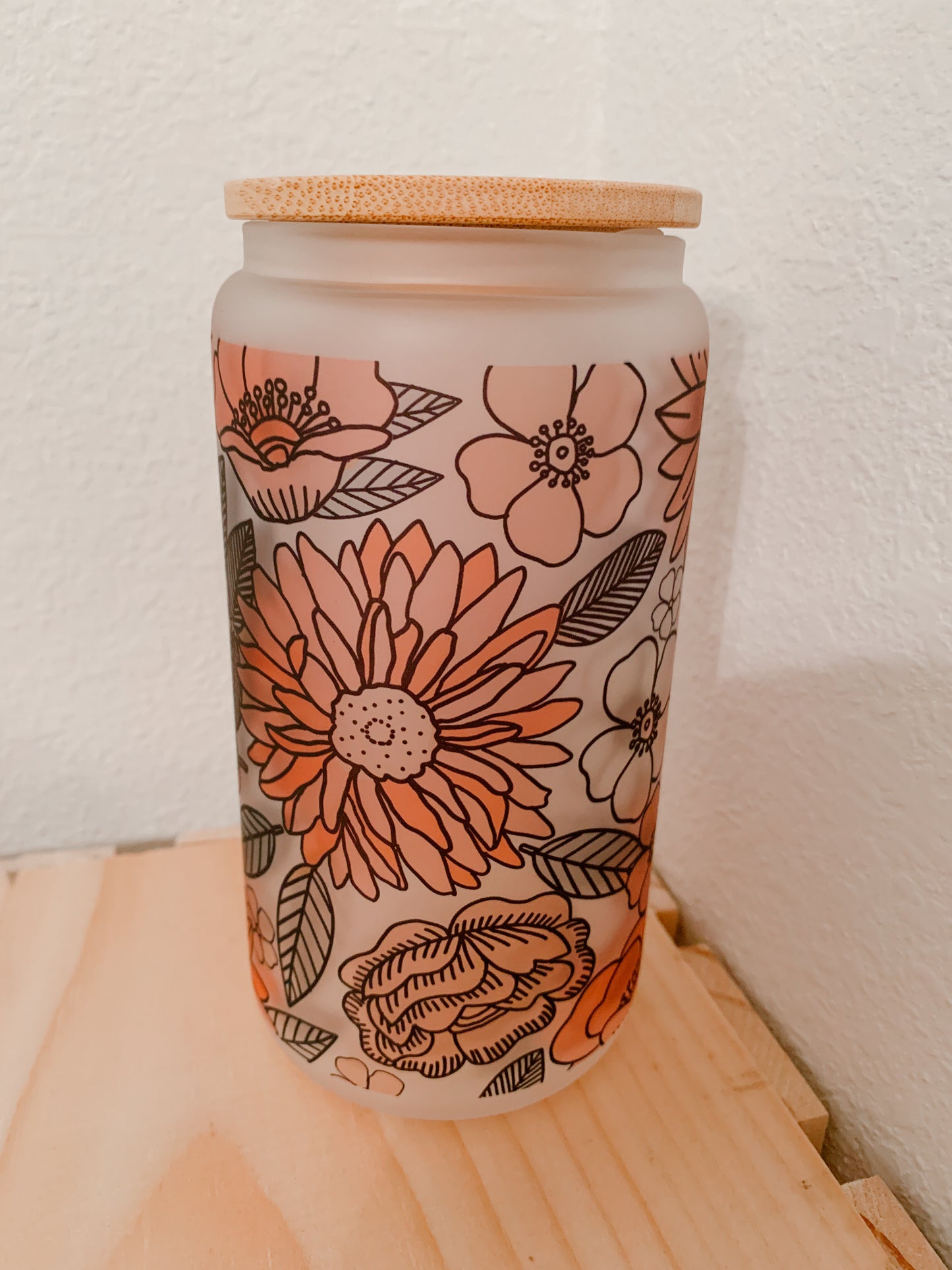 Coral Flowers 16oz Glass RGK RTS