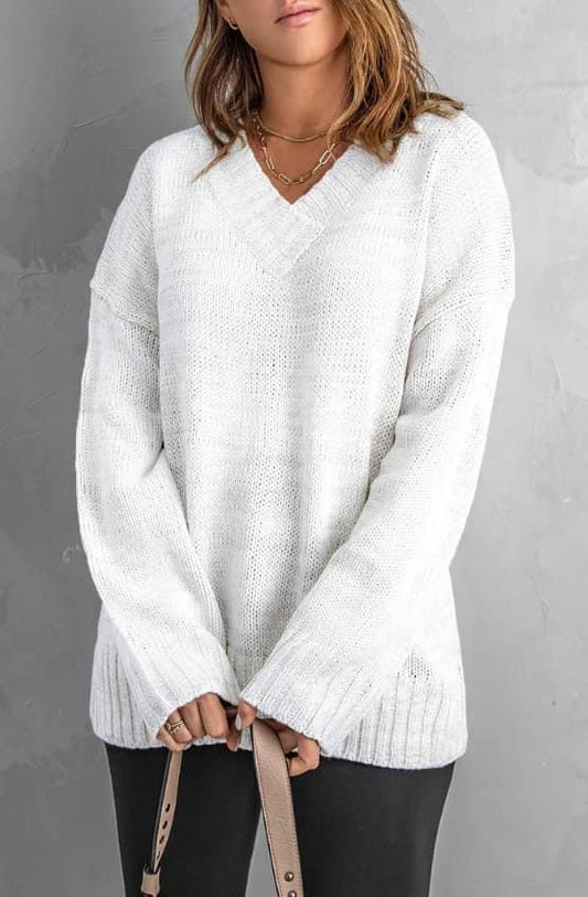 Brooklyn White V Neck Knitted Sweater RGK RTS