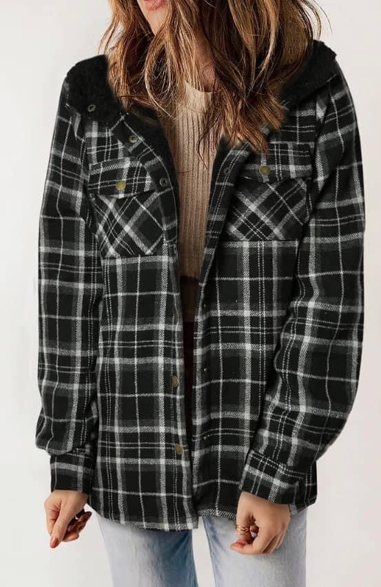 Black Plaid Fleece Shacket RGK RTS