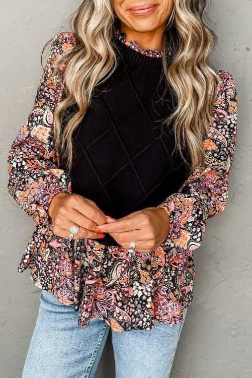 Black and Floral Detail Top RGK RTS