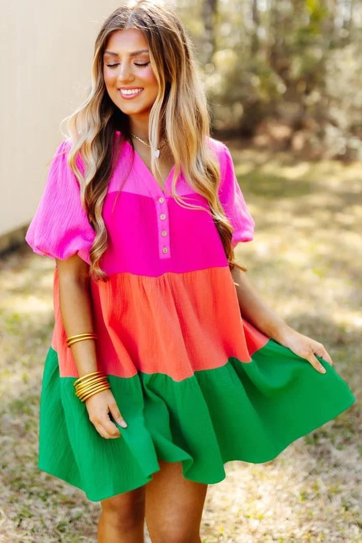 Colorblock Tiered Dress RGK RTS